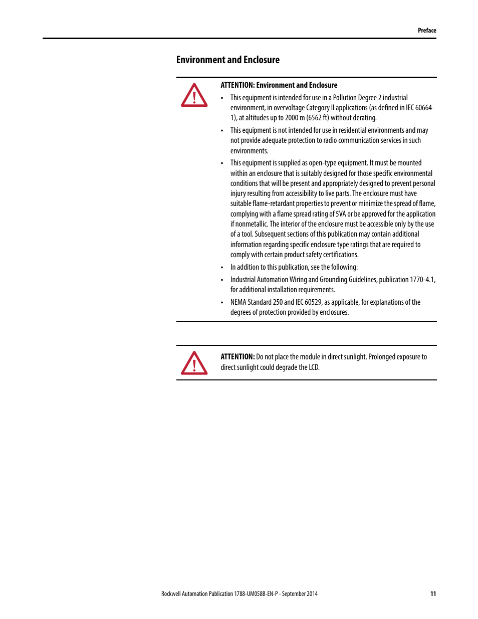 Environment and enclosure | Rockwell Automation 1788-EN2PAR EtherNet/IP and ControlNet to PROFIBUS PA Linking Device User Manual User Manual | Page 11 / 76