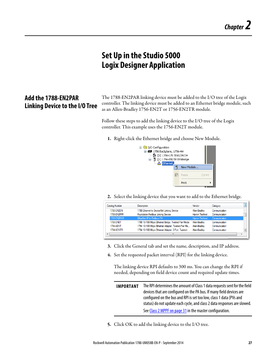 Add the 1788-en2par linking device to the i/o tree, Chapter 2, Chapter | Rockwell Automation 1788-EN2PAR EtherNet/IP and ControlNet to PROFIBUS PA Linking Device User Manual User Manual | Page 27 / 76