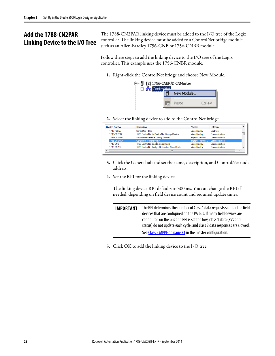 Add the 1788-cn2par linking device to the i/o tree | Rockwell Automation 1788-EN2PAR EtherNet/IP and ControlNet to PROFIBUS PA Linking Device User Manual User Manual | Page 28 / 76