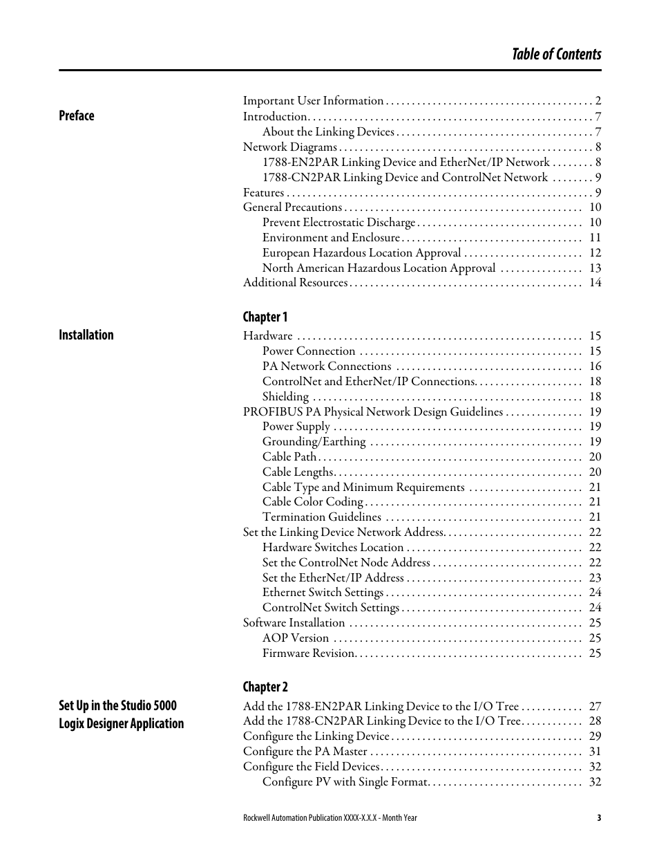 Rockwell Automation 1788-EN2PAR EtherNet/IP and ControlNet to PROFIBUS PA Linking Device User Manual User Manual | Page 3 / 76
