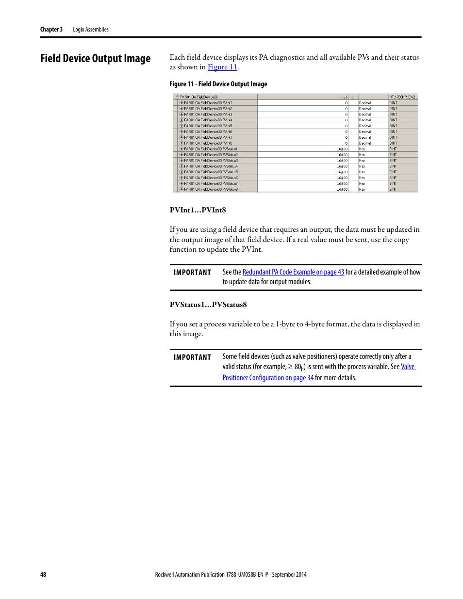 Field device output image | Rockwell Automation 1788-EN2PAR EtherNet/IP and ControlNet to PROFIBUS PA Linking Device User Manual User Manual | Page 48 / 76