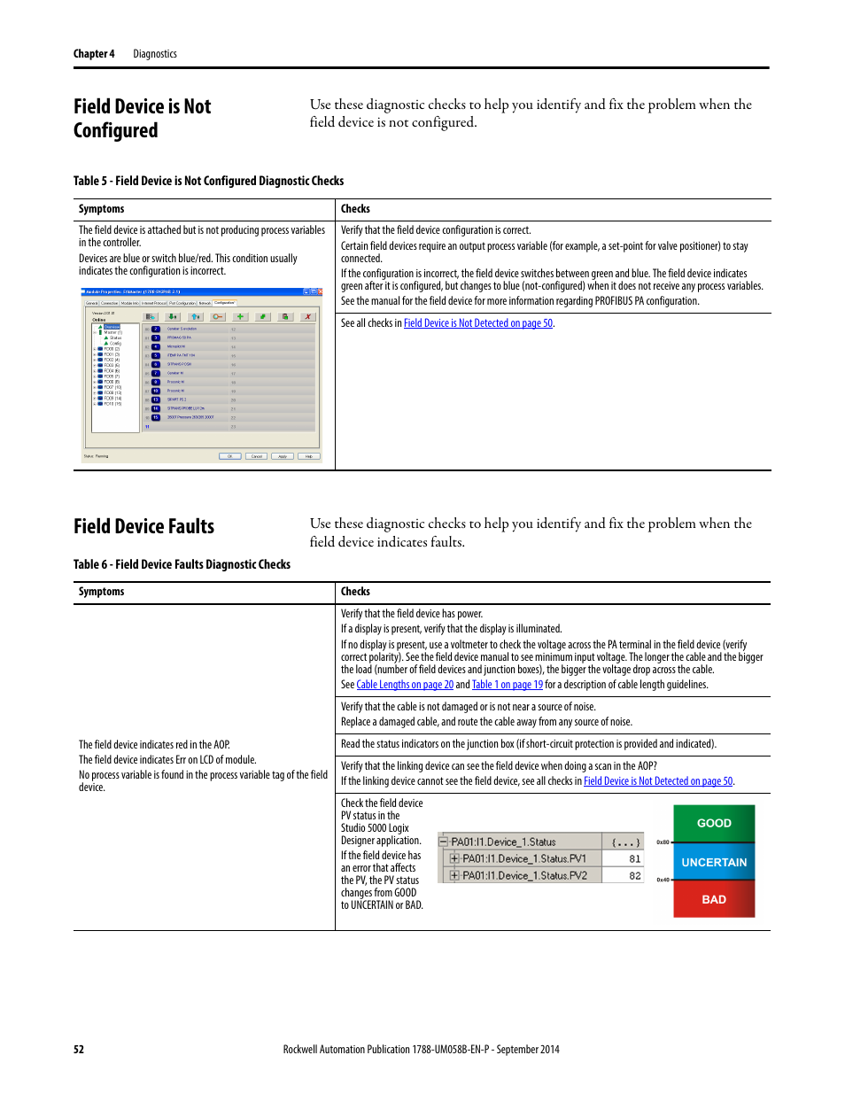 Field device is not configured, Field device faults, Field device is not configured field device faults | Rockwell Automation 1788-EN2PAR EtherNet/IP and ControlNet to PROFIBUS PA Linking Device User Manual User Manual | Page 52 / 76