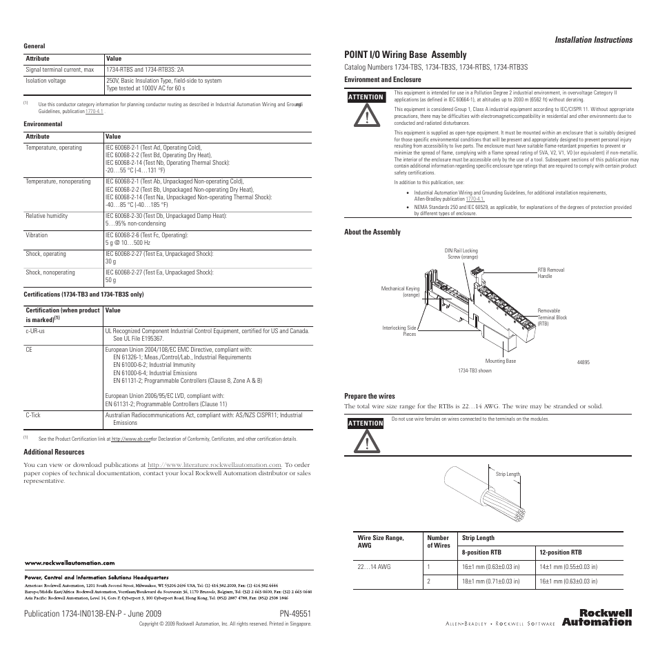 Rockwell Automation 1734-TBS_-TB3S_RTBS_RTB3S 1734-TB3 TB3S Installation Instructions User Manual | 2 pages