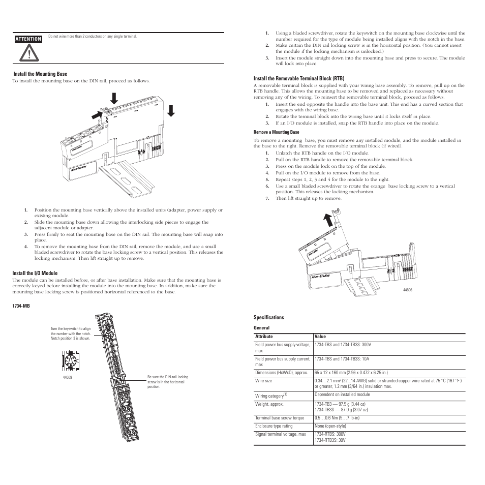 Rockwell Automation 1734-TBS_-TB3S_RTBS_RTB3S 1734-TB3 TB3S Installation Instructions User Manual | Page 2 / 2