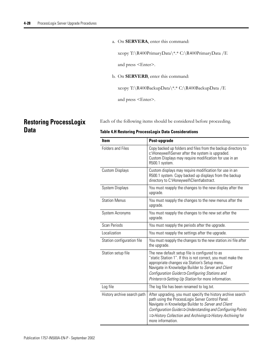 Restoring processlogix data, Restoring processlogix data -28, Skip | Rockwell Automation 1757-SWKIT5000 ProcessLogix R500.1 Installation and Upgrade Guide User Manual | Page 116 / 273