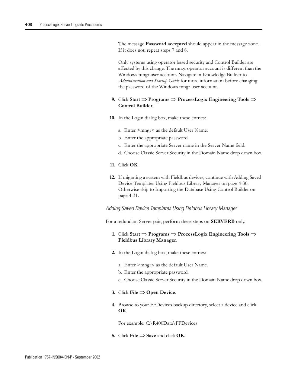 Adding saved device templates using fieldbus, Library manager -30 | Rockwell Automation 1757-SWKIT5000 ProcessLogix R500.1 Installation and Upgrade Guide User Manual | Page 118 / 273