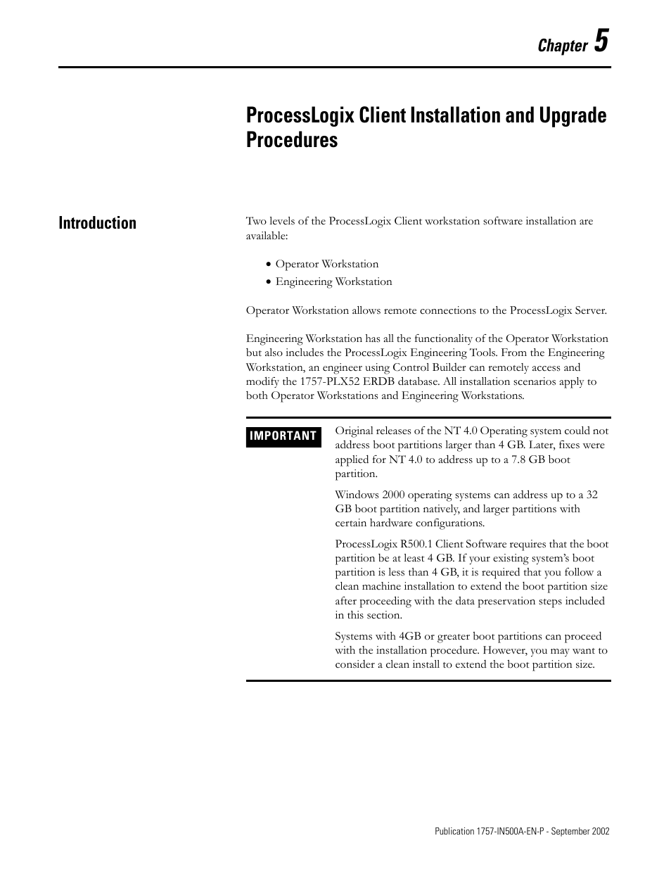 Introduction, Chapter 5, Introduction -1 | Chapter | Rockwell Automation 1757-SWKIT5000 ProcessLogix R500.1 Installation and Upgrade Guide User Manual | Page 125 / 273