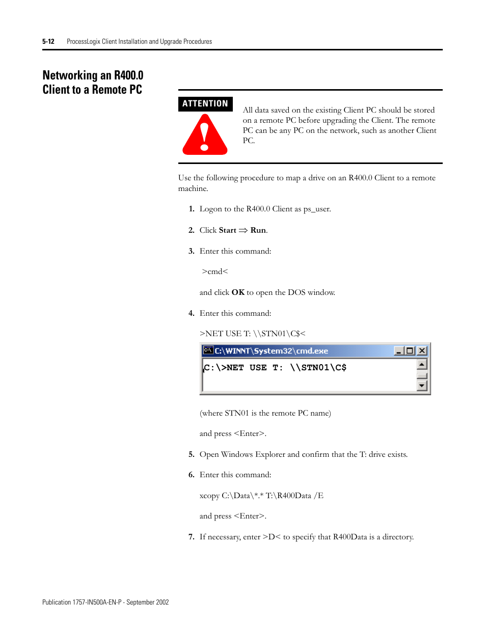Networking an r400.0 client to a remote pc, Networking an r400.0 client to a remote pc -12 | Rockwell Automation 1757-SWKIT5000 ProcessLogix R500.1 Installation and Upgrade Guide User Manual | Page 136 / 273