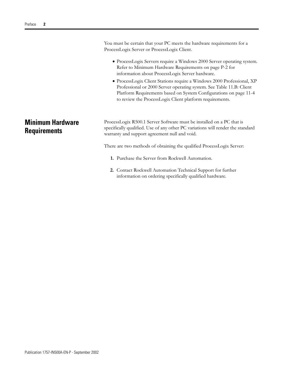 Minimum hardware requirements | Rockwell Automation 1757-SWKIT5000 ProcessLogix R500.1 Installation and Upgrade Guide User Manual | Page 14 / 273