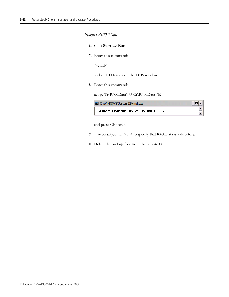 Transfer r400.0 data, Transfer r400.0 data -22 | Rockwell Automation 1757-SWKIT5000 ProcessLogix R500.1 Installation and Upgrade Guide User Manual | Page 146 / 273