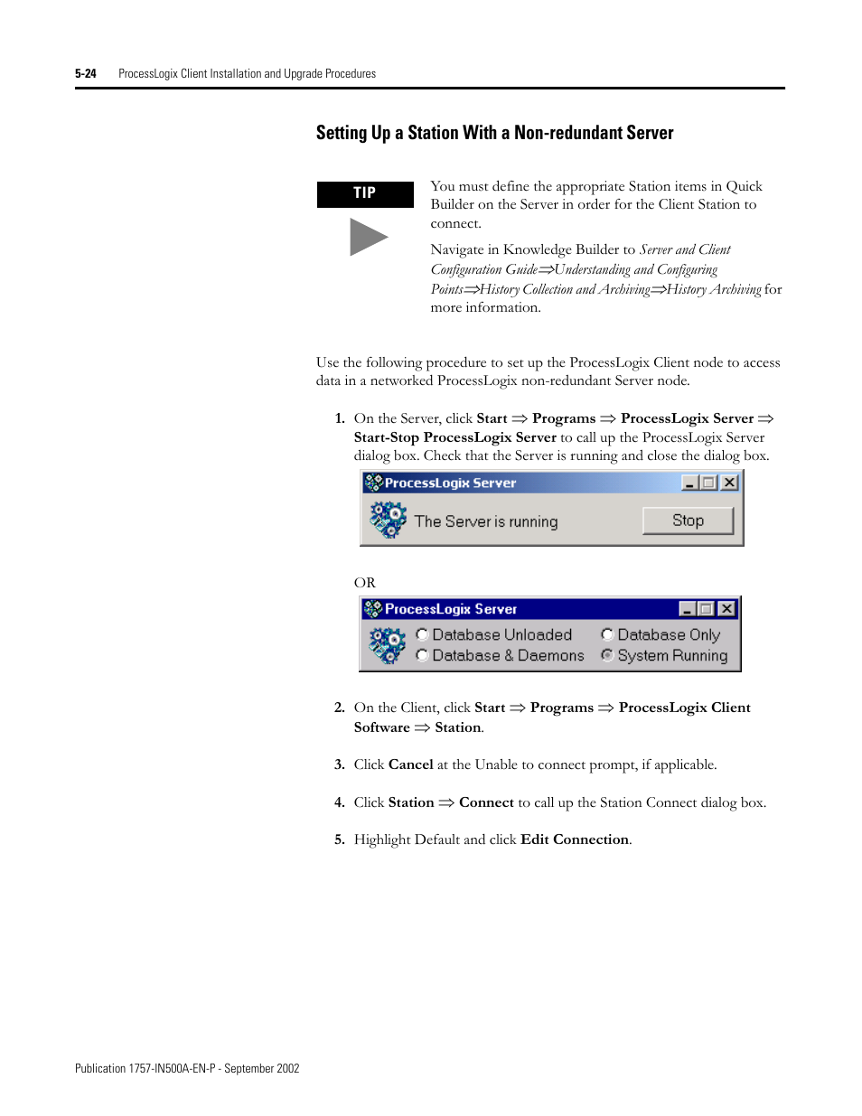 Setting up a station with a non-redundant server | Rockwell Automation 1757-SWKIT5000 ProcessLogix R500.1 Installation and Upgrade Guide User Manual | Page 148 / 273