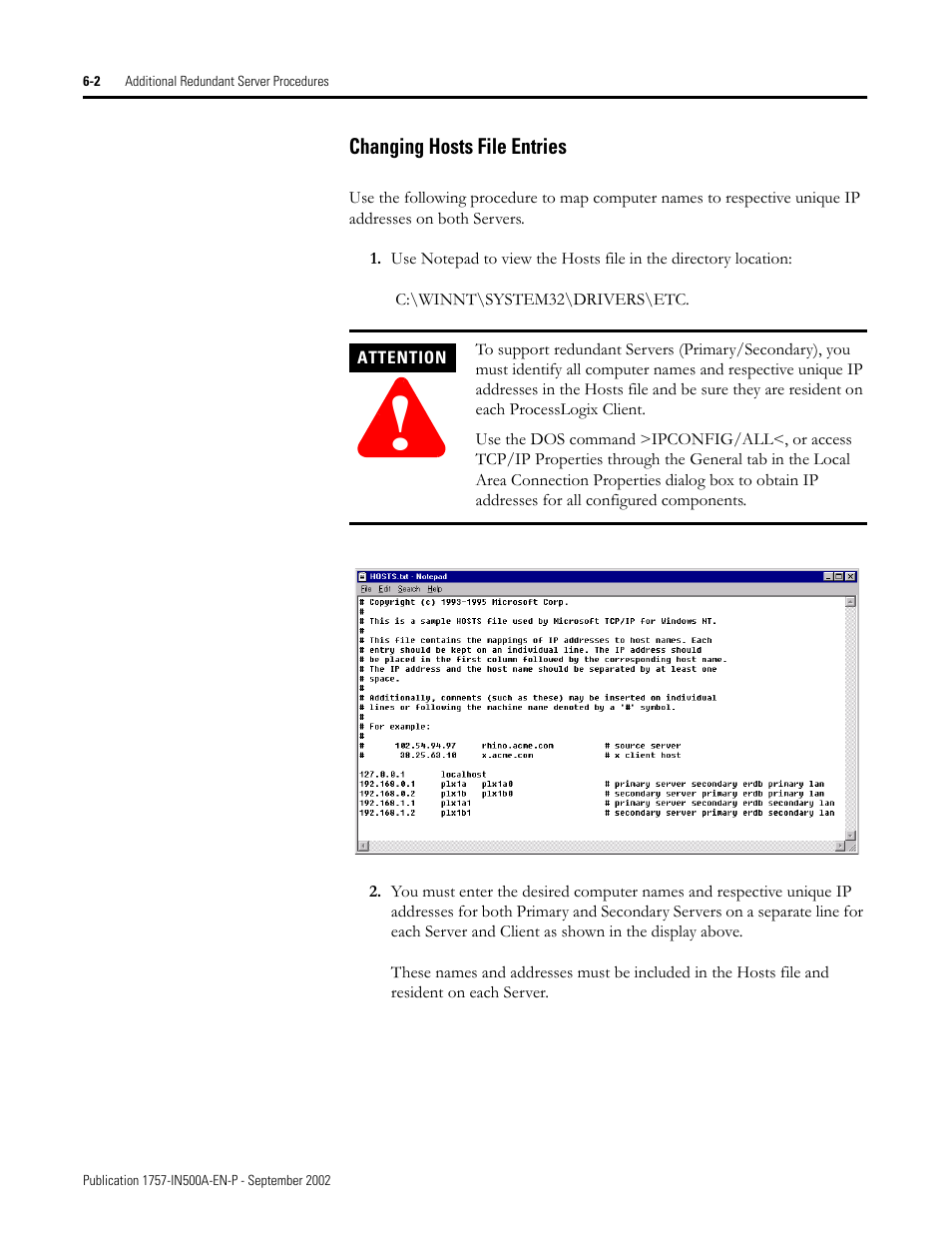 Changing hosts file entries, Changing hosts file entries -2 | Rockwell Automation 1757-SWKIT5000 ProcessLogix R500.1 Installation and Upgrade Guide User Manual | Page 158 / 273