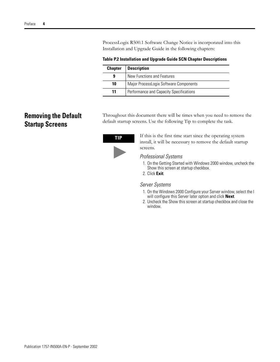 Removing the default startup screens, Professional systems, Server systems | Rockwell Automation 1757-SWKIT5000 ProcessLogix R500.1 Installation and Upgrade Guide User Manual | Page 16 / 273