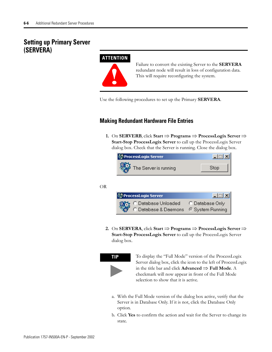 Setting up primary server (servera), Making redundant hardware file entries, Setting up primary server (servera) -6 | Making redundant hardware file entries -6 | Rockwell Automation 1757-SWKIT5000 ProcessLogix R500.1 Installation and Upgrade Guide User Manual | Page 162 / 273