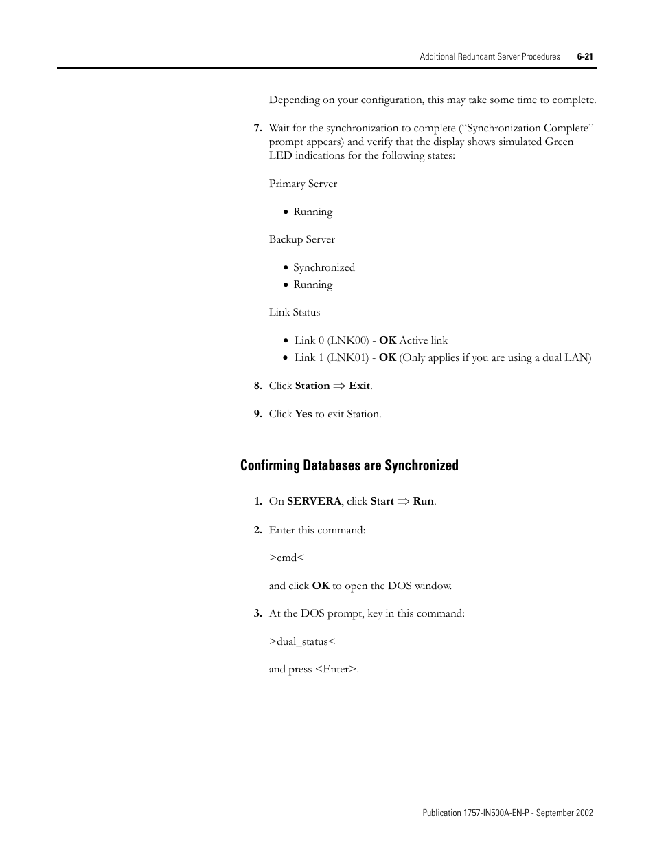 Confirming databases are synchronized, Confirming databases are synchronized -21 | Rockwell Automation 1757-SWKIT5000 ProcessLogix R500.1 Installation and Upgrade Guide User Manual | Page 177 / 273