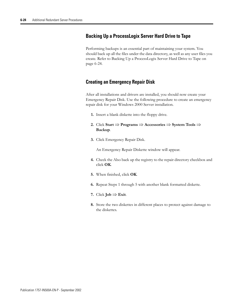 Creating an emergency repair disk | Rockwell Automation 1757-SWKIT5000 ProcessLogix R500.1 Installation and Upgrade Guide User Manual | Page 180 / 273