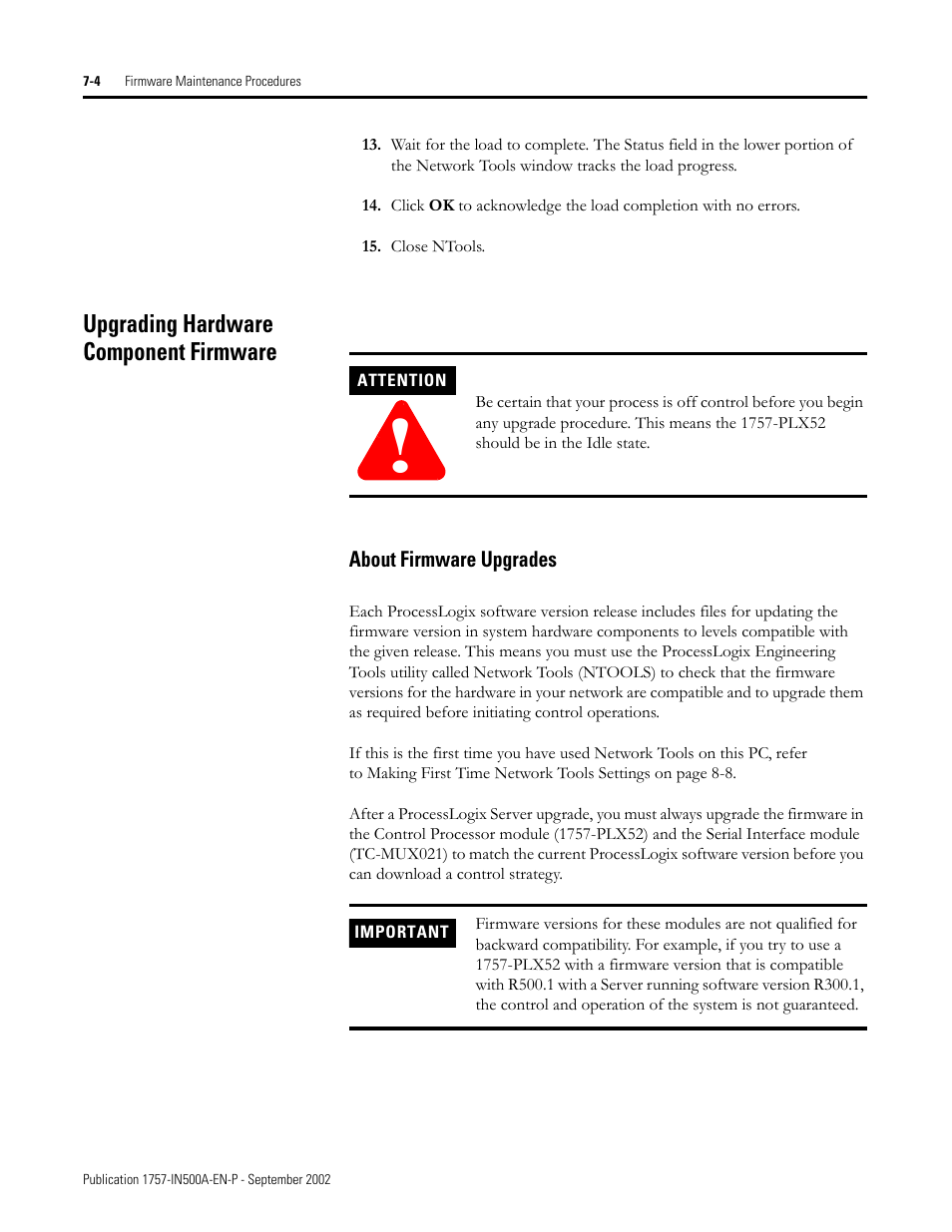 Upgrading hardware component firmware, About firmware upgrades, Upgrading hardware component firmware -4 | About firmware upgrades -4, Plx52, refer to upgrading hardware | Rockwell Automation 1757-SWKIT5000 ProcessLogix R500.1 Installation and Upgrade Guide User Manual | Page 184 / 273