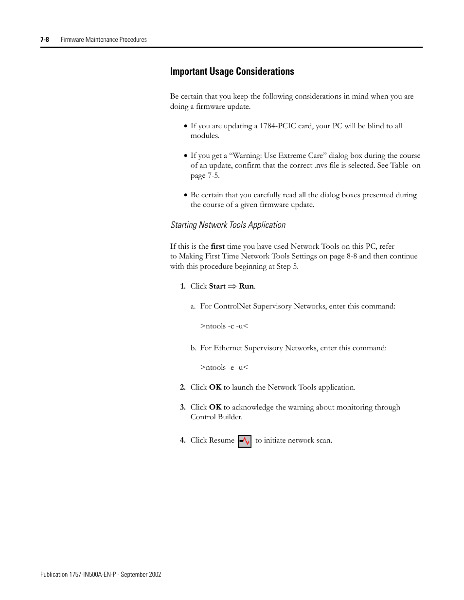 Important usage considerations, Starting network tools application, Important usage considerations -8 | Starting network tools application -8 | Rockwell Automation 1757-SWKIT5000 ProcessLogix R500.1 Installation and Upgrade Guide User Manual | Page 188 / 273