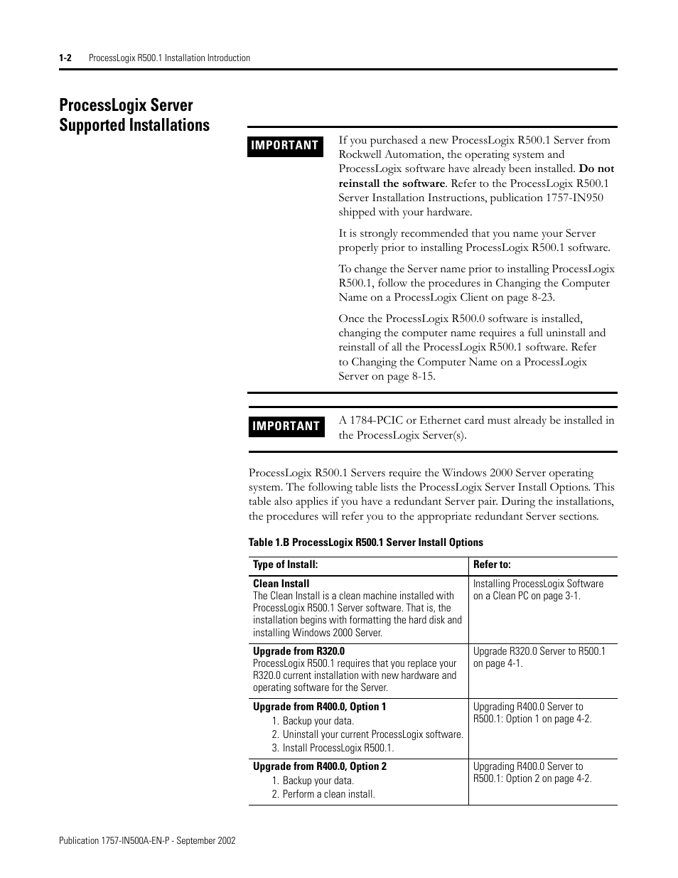 Processlogix server supported installations, Processlogix server supported installations -2 | Rockwell Automation 1757-SWKIT5000 ProcessLogix R500.1 Installation and Upgrade Guide User Manual | Page 22 / 273