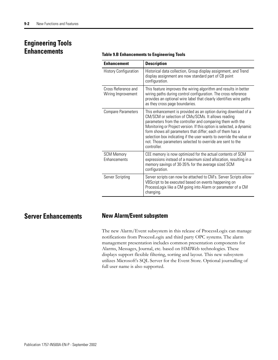 Engineering tools enhancements, Server enhancements, New alarm/event subsystem | New alarm/event subsystem -2, Engineering tools enhancements server enhancements | Rockwell Automation 1757-SWKIT5000 ProcessLogix R500.1 Installation and Upgrade Guide User Manual | Page 228 / 273