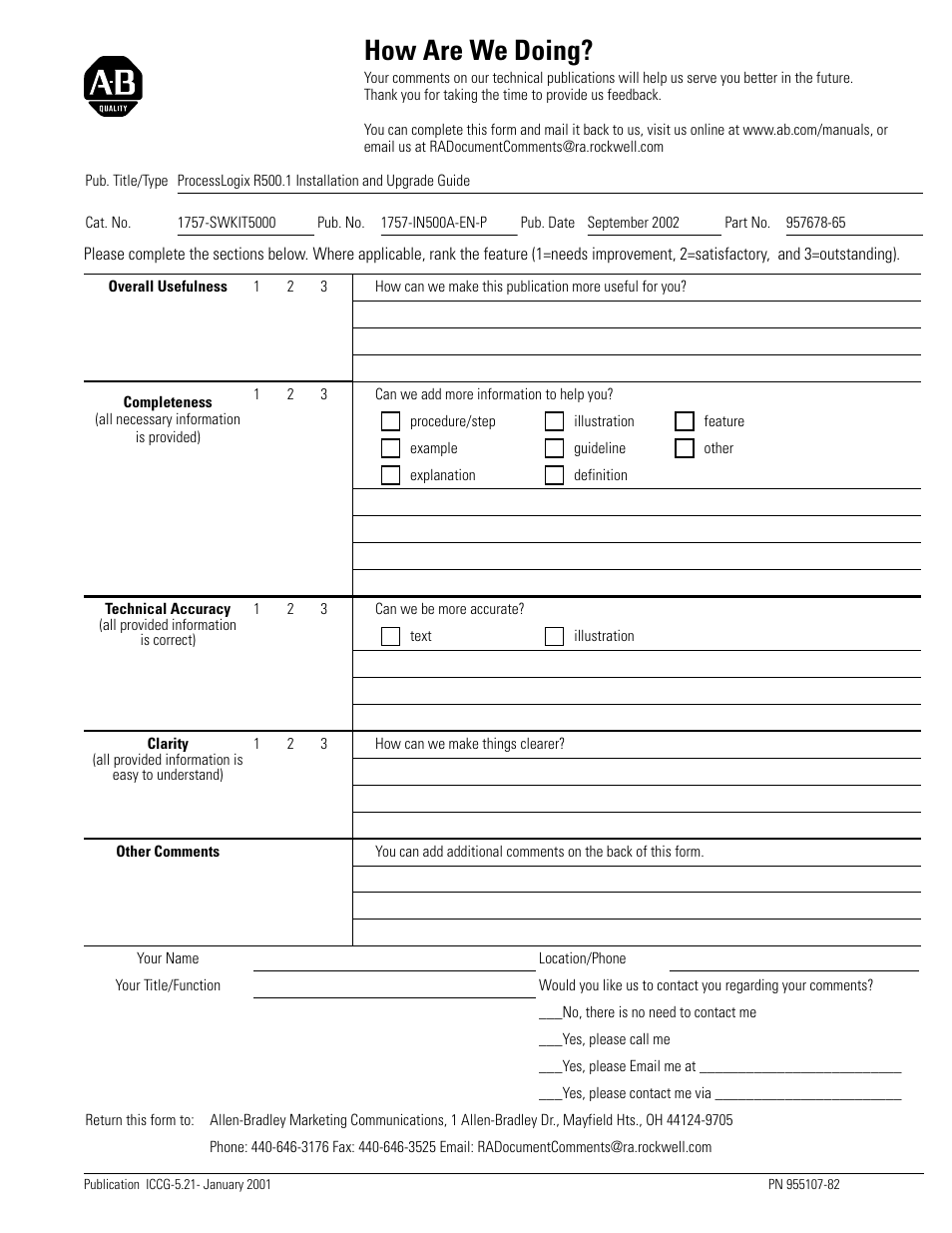 How are we doing | Rockwell Automation 1757-SWKIT5000 ProcessLogix R500.1 Installation and Upgrade Guide User Manual | Page 269 / 273