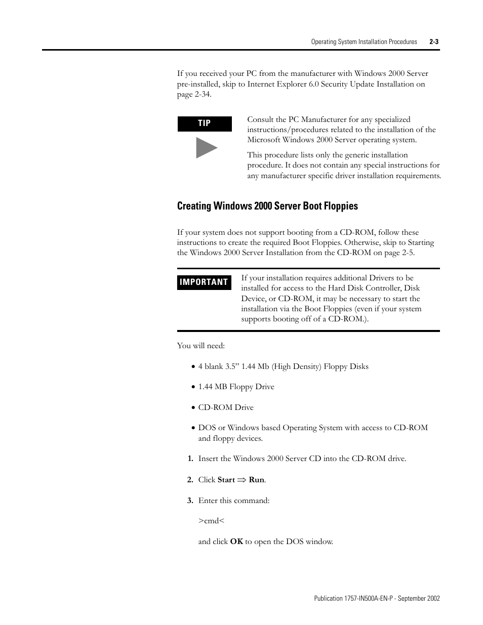 Creating windows 2000 server boot floppies | Rockwell Automation 1757-SWKIT5000 ProcessLogix R500.1 Installation and Upgrade Guide User Manual | Page 27 / 273