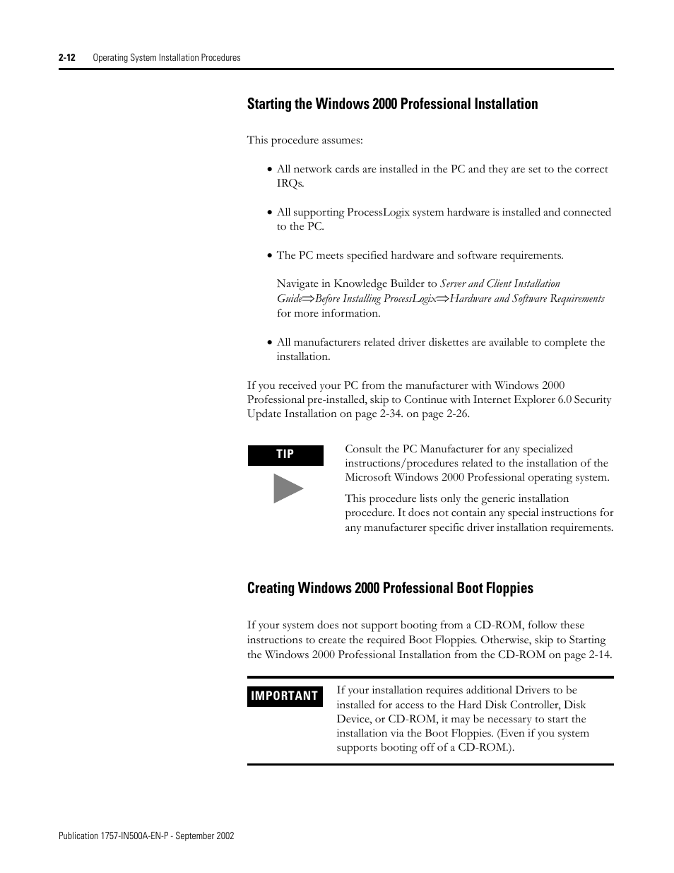 Creating windows 2000 professional boot floppies | Rockwell Automation 1757-SWKIT5000 ProcessLogix R500.1 Installation and Upgrade Guide User Manual | Page 36 / 273