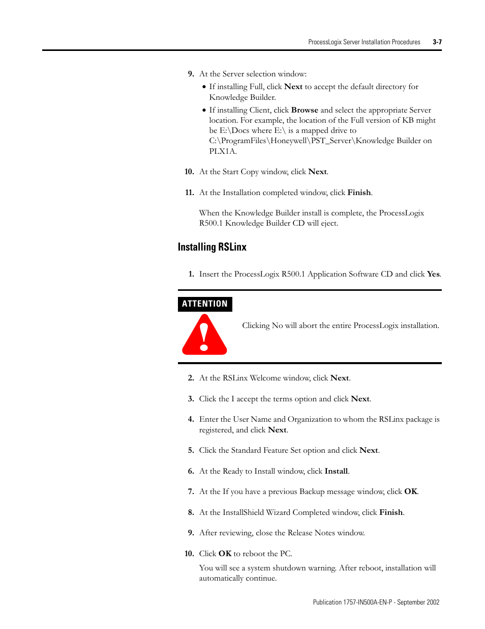 Installing rslinx, Installing rslinx -7 | Rockwell Automation 1757-SWKIT5000 ProcessLogix R500.1 Installation and Upgrade Guide User Manual | Page 73 / 273