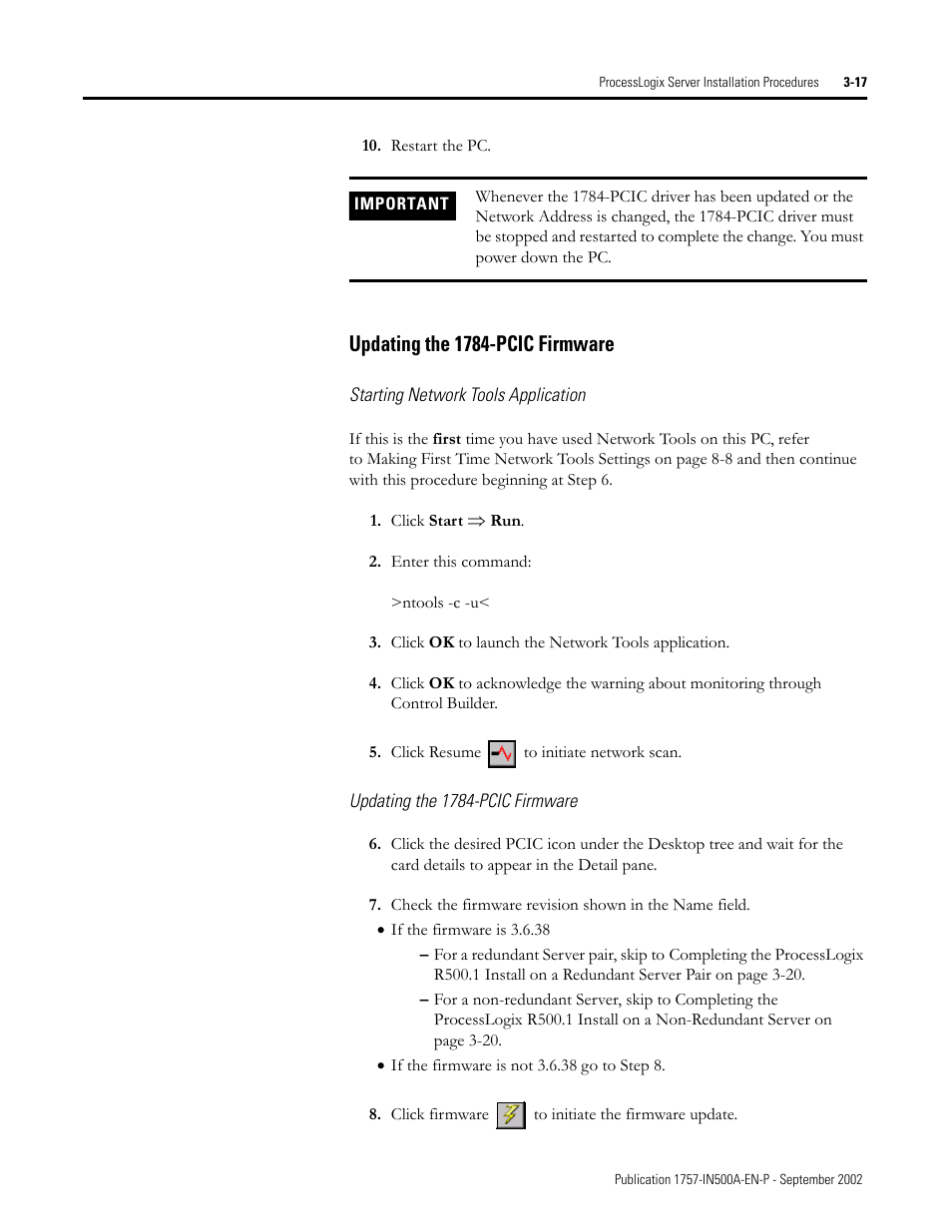 Updating the 1784-pcic firmware, Starting network tools application, Updating the 1784-pcic firmware -17 | Rockwell Automation 1757-SWKIT5000 ProcessLogix R500.1 Installation and Upgrade Guide User Manual | Page 83 / 273