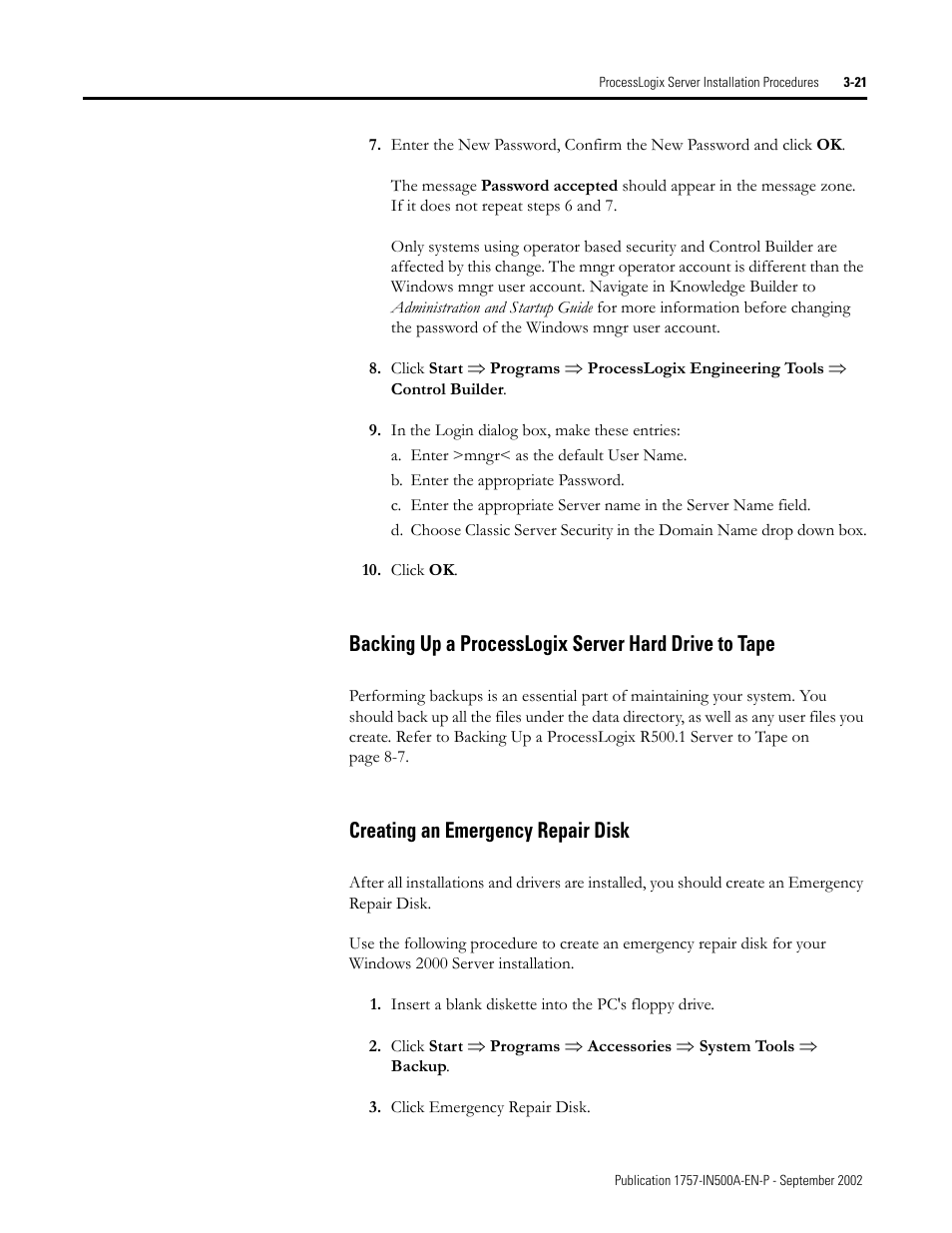 Creating an emergency repair disk | Rockwell Automation 1757-SWKIT5000 ProcessLogix R500.1 Installation and Upgrade Guide User Manual | Page 87 / 273