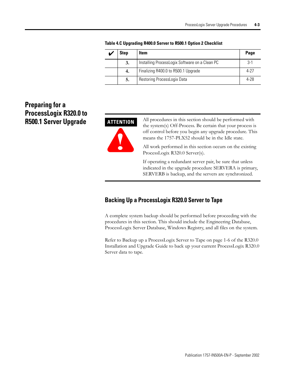 Backing up a processlogix r320.0 server to tape, Backing up a processlogix r320.0 server to tape -3 | Rockwell Automation 1757-SWKIT5000 ProcessLogix R500.1 Installation and Upgrade Guide User Manual | Page 91 / 273