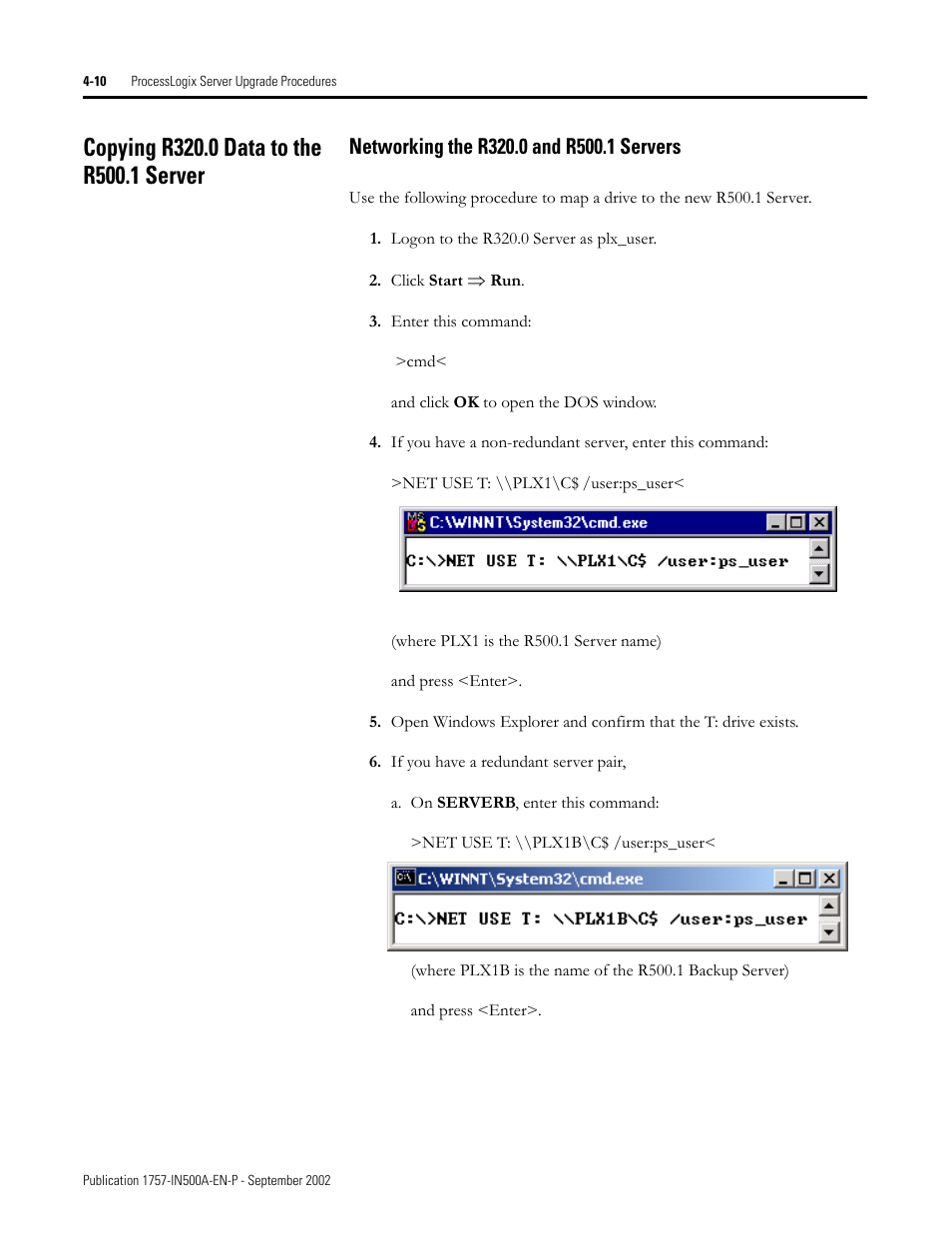 Copying r320.0 data to the r500.1 server, Networking the r320.0 and r500.1 servers, Copying r320.0 data to the r500.1 server -10 | Networking the r320.0 and r500.1 servers -10 | Rockwell Automation 1757-SWKIT5000 ProcessLogix R500.1 Installation and Upgrade Guide User Manual | Page 98 / 273