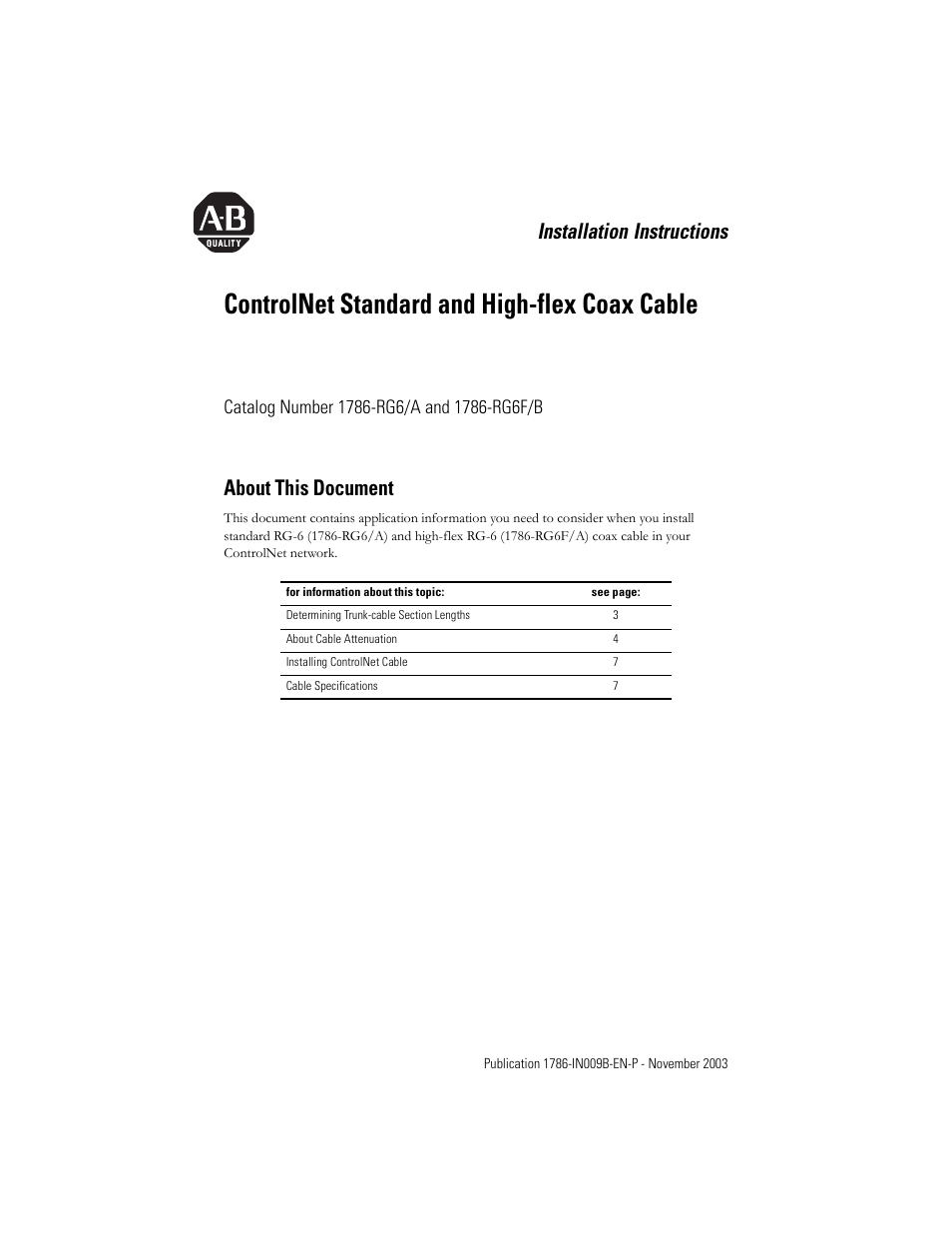 Rockwell Automation 1786-RG6F INSTL.INSTR CONTROLNET H-FLEX User Manual | 8 pages