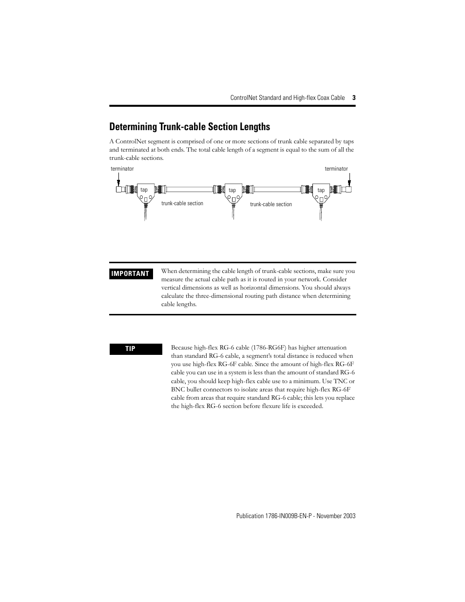 Determining trunk-cable section lengths | Rockwell Automation 1786-RG6F INSTL.INSTR CONTROLNET H-FLEX User Manual | Page 3 / 8