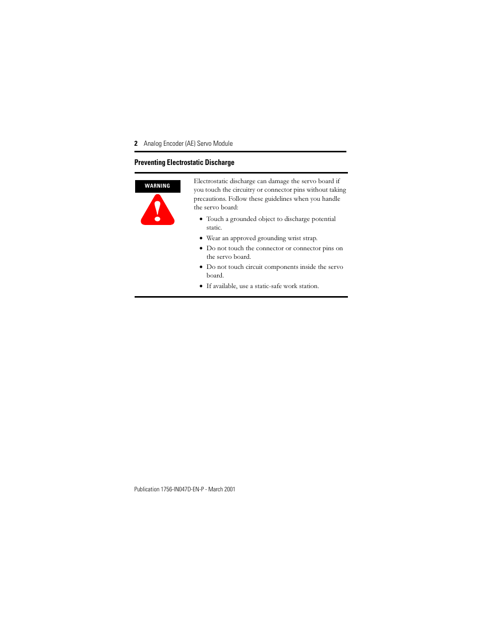 Preventing electrostatic discharge | Rockwell Automation 1756-M02AE Analog Encoder (AE) Servo Module Installation Instructions User Manual | Page 2 / 40