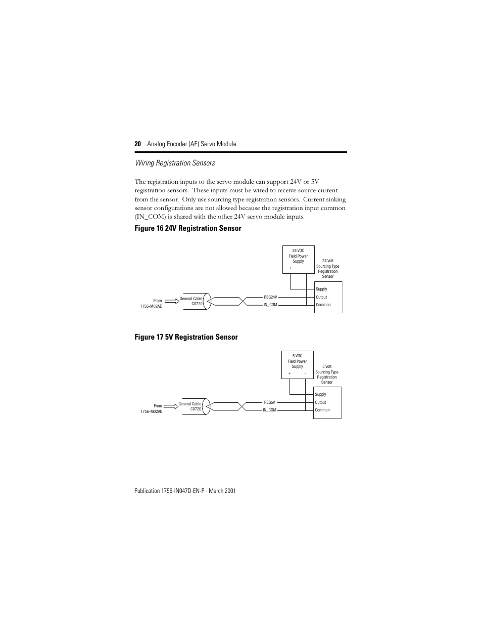 Wiring registration sensors, 20 analog encoder (ae) servo module | Rockwell Automation 1756-M02AE Analog Encoder (AE) Servo Module Installation Instructions User Manual | Page 20 / 40