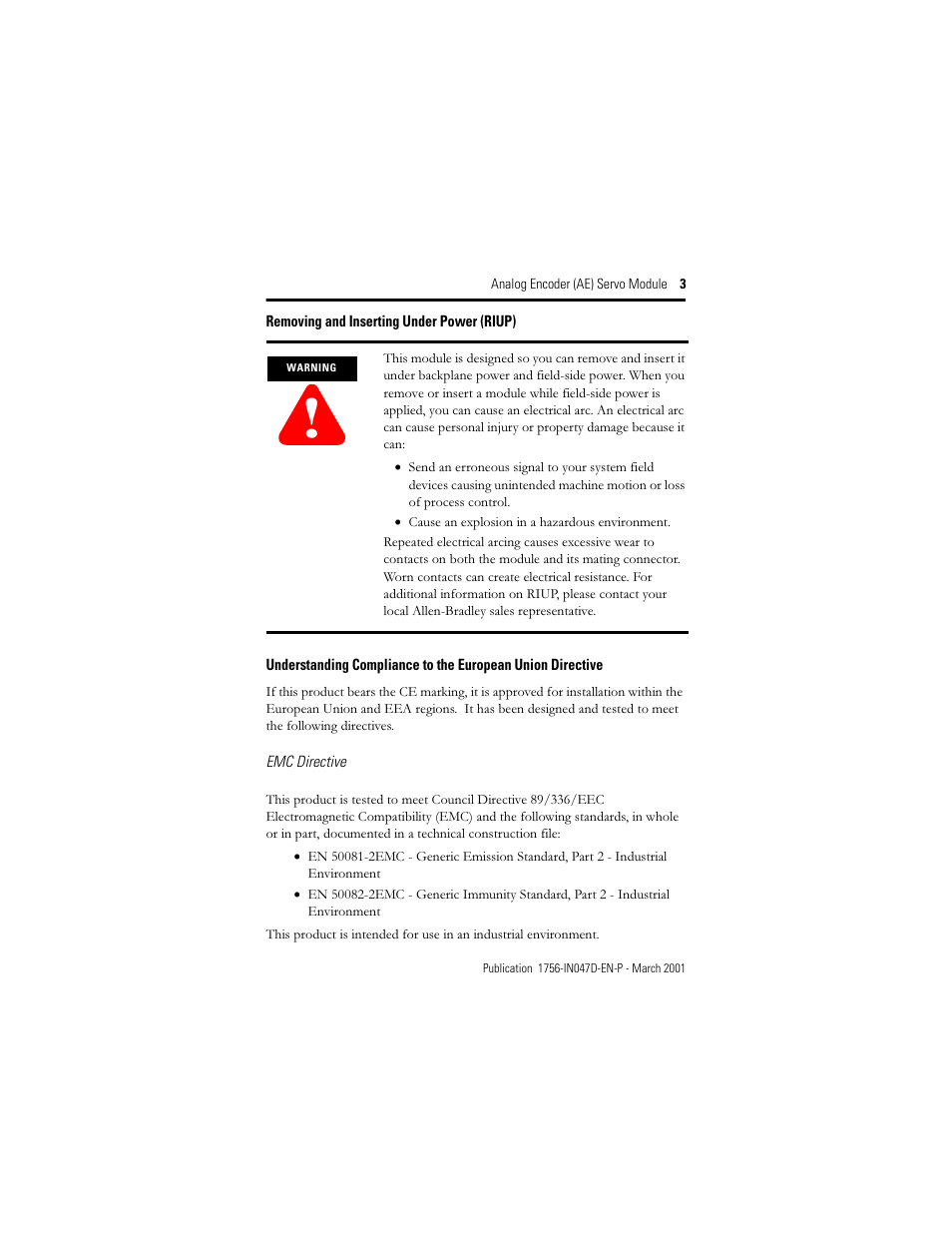 Removing and inserting under power (riup) | Rockwell Automation 1756-M02AE Analog Encoder (AE) Servo Module Installation Instructions User Manual | Page 3 / 40