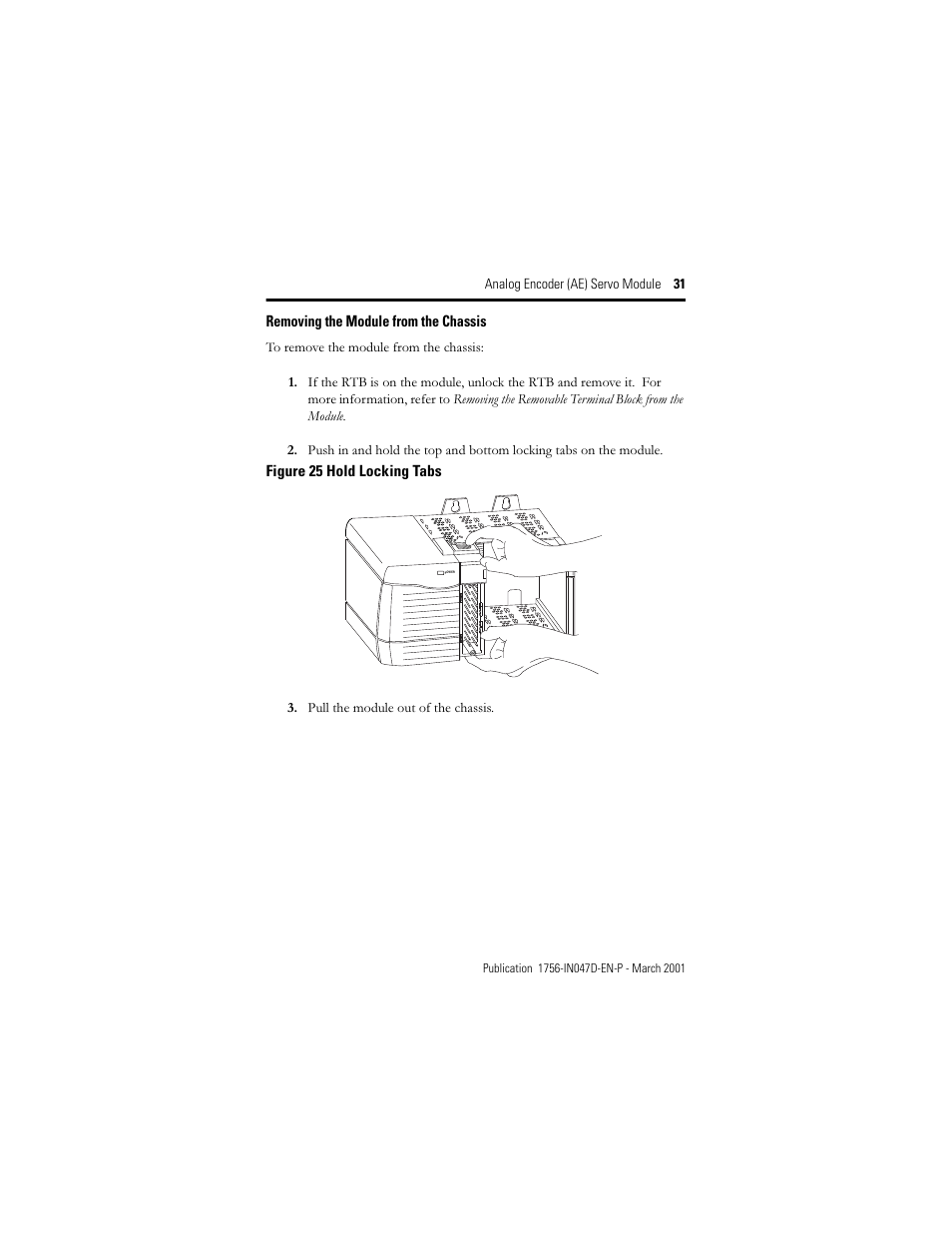 Removing the module from the chassis | Rockwell Automation 1756-M02AE Analog Encoder (AE) Servo Module Installation Instructions User Manual | Page 31 / 40