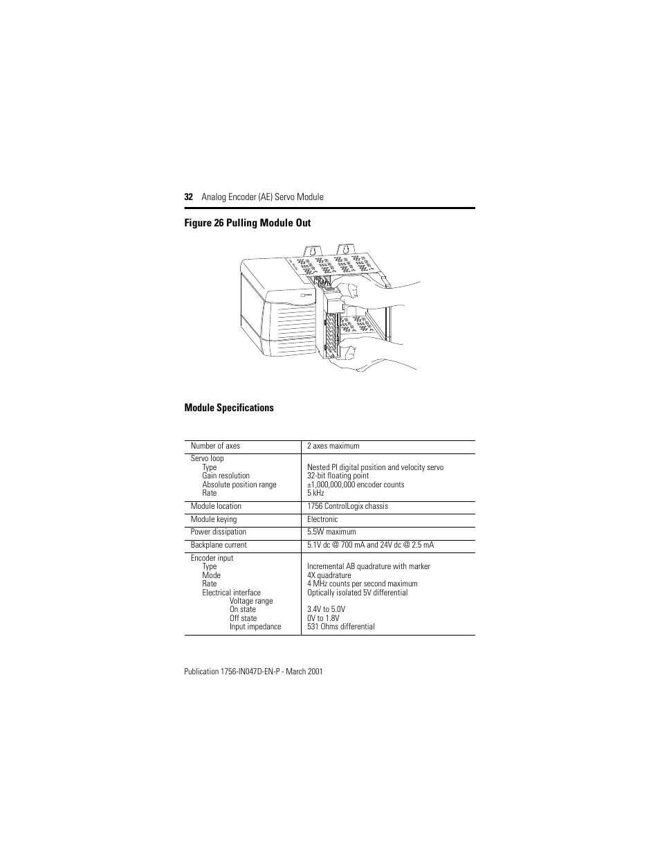 Module specifications | Rockwell Automation 1756-M02AE Analog Encoder (AE) Servo Module Installation Instructions User Manual | Page 32 / 40