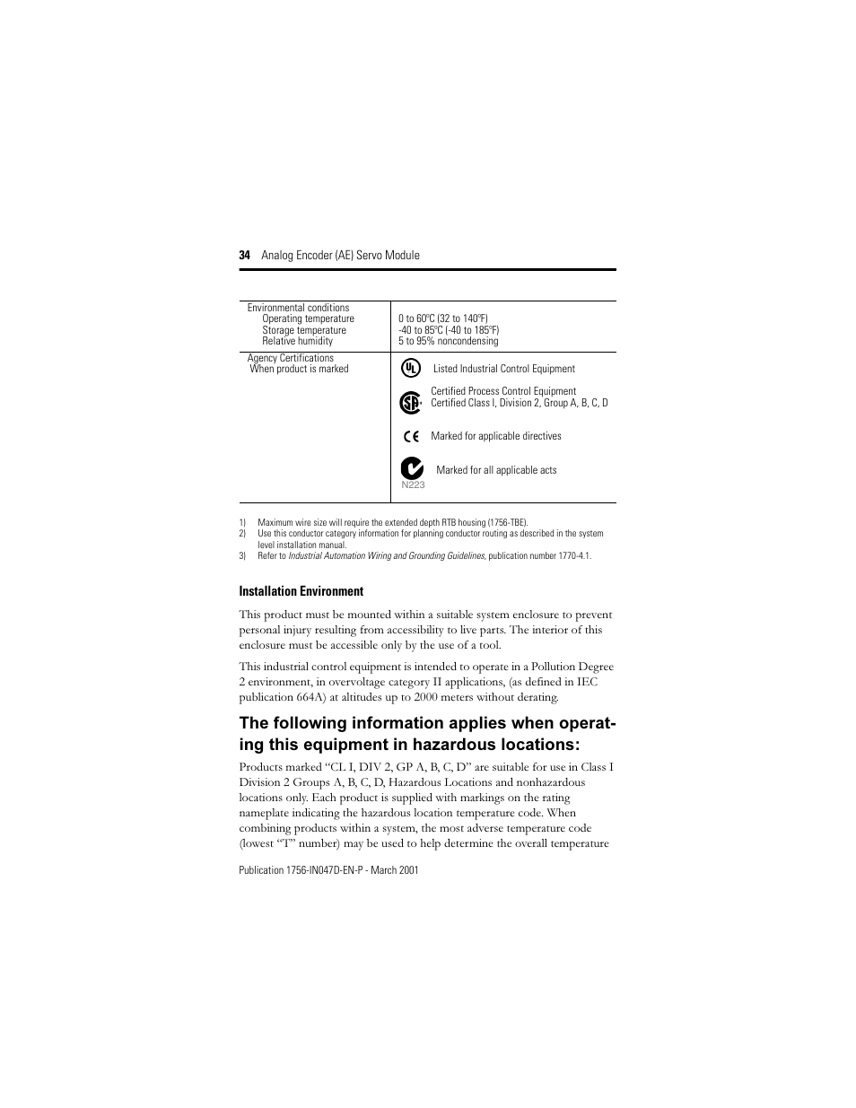 Installation environment | Rockwell Automation 1756-M02AE Analog Encoder (AE) Servo Module Installation Instructions User Manual | Page 34 / 40
