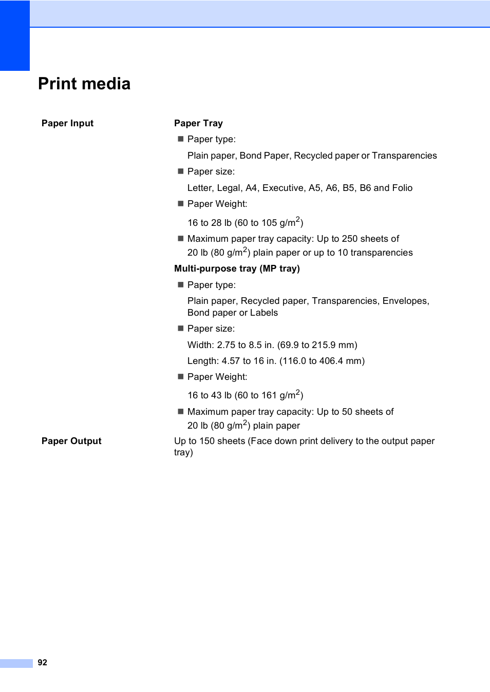 Print media e, Print media | Brother DCP 8060 User Manual | Page 104 / 116