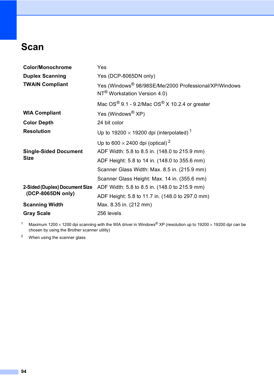 Scan e, Scan | Brother DCP 8060 User Manual | Page 106 / 116