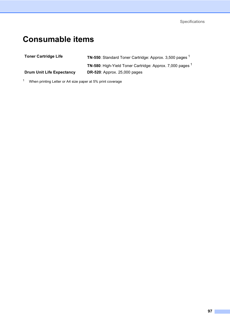 Consumable items e, Consumable items | Brother DCP 8060 User Manual | Page 109 / 116