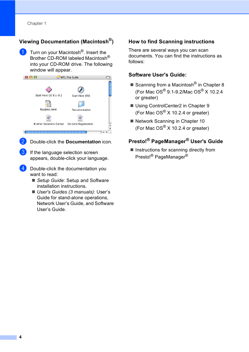 Viewing documentation (macintosh®), How to find scanning instructions, Software user's guide | Brother DCP 8060 User Manual | Page 16 / 116
