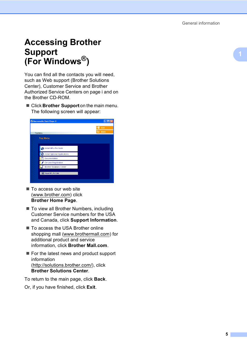 Accessing brother support (for windows®), Accessing brother support (for windows | Brother DCP 8060 User Manual | Page 17 / 116
