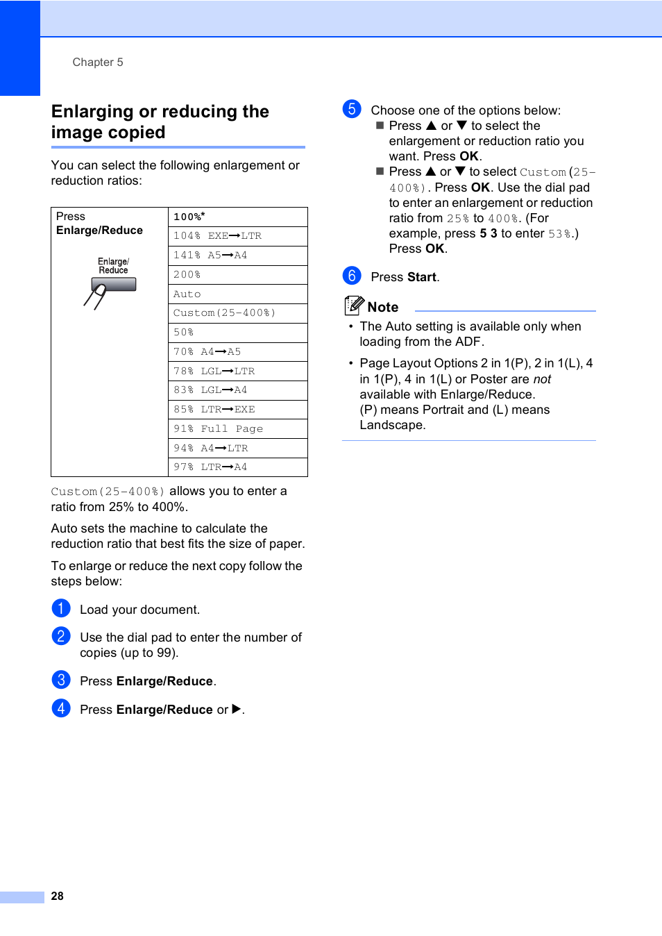 Enlarging or reducing the image copied | Brother DCP 8060 User Manual | Page 40 / 116