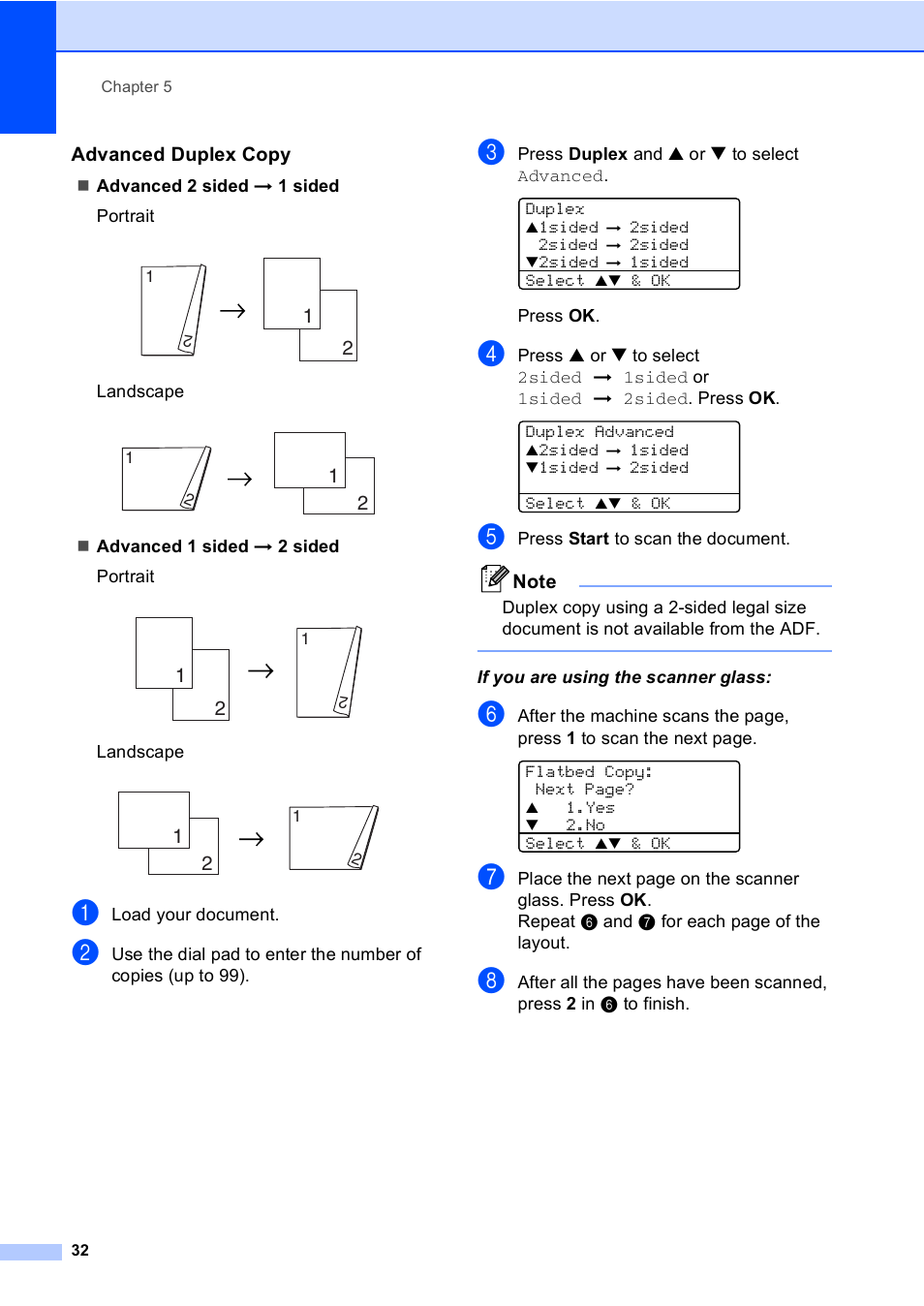 Advanced duplex copy | Brother DCP 8060 User Manual | Page 44 / 116