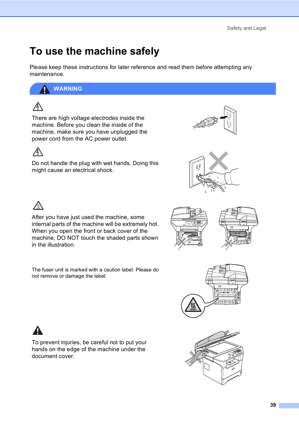 To use the machine safely | Brother DCP 8060 User Manual | Page 51 / 116