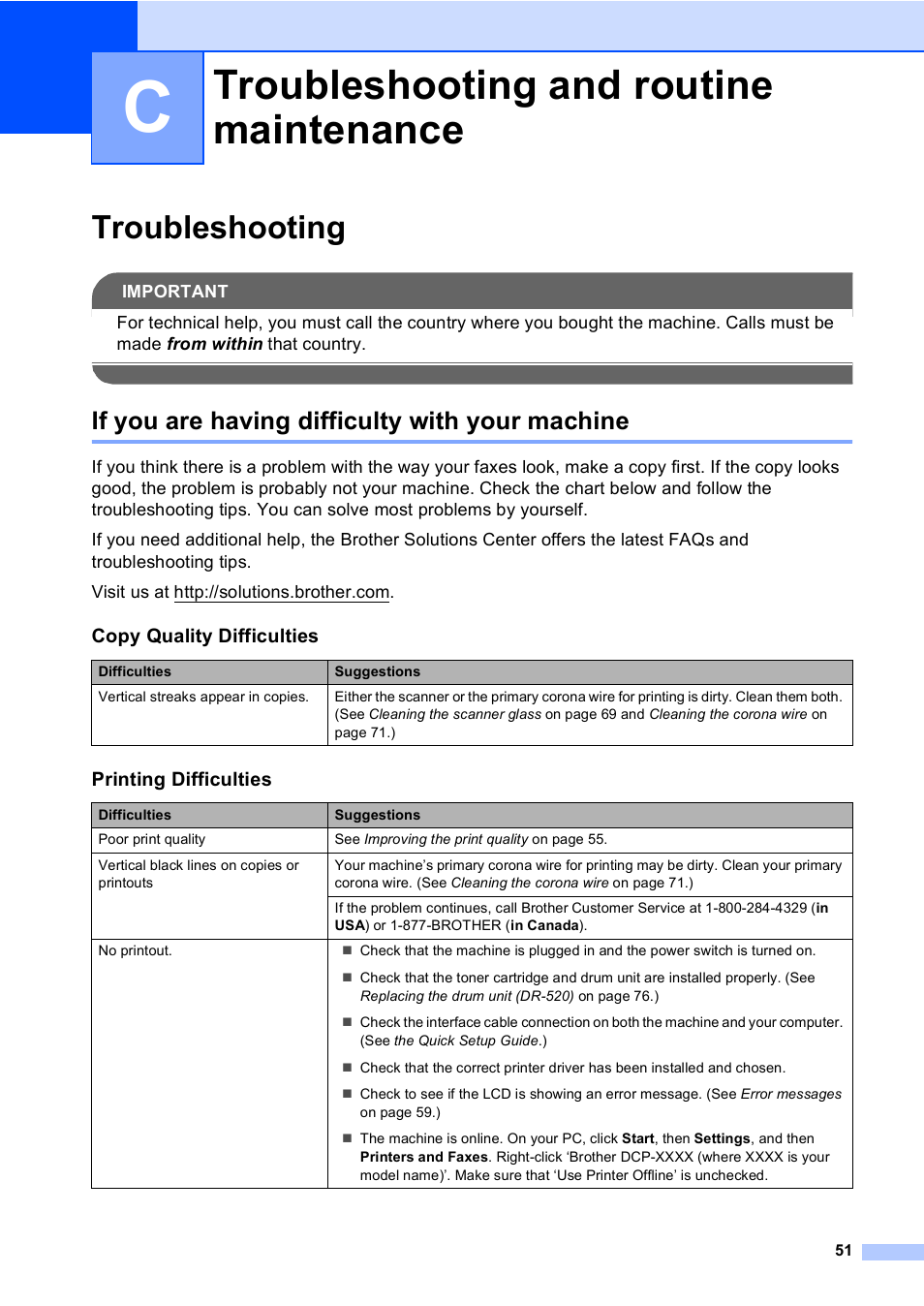C troubleshooting and routine maintenance, Troubleshooting, If you are having difficulty with your machine | Troubleshooting and routine maintenance | Brother DCP 8060 User Manual | Page 63 / 116
