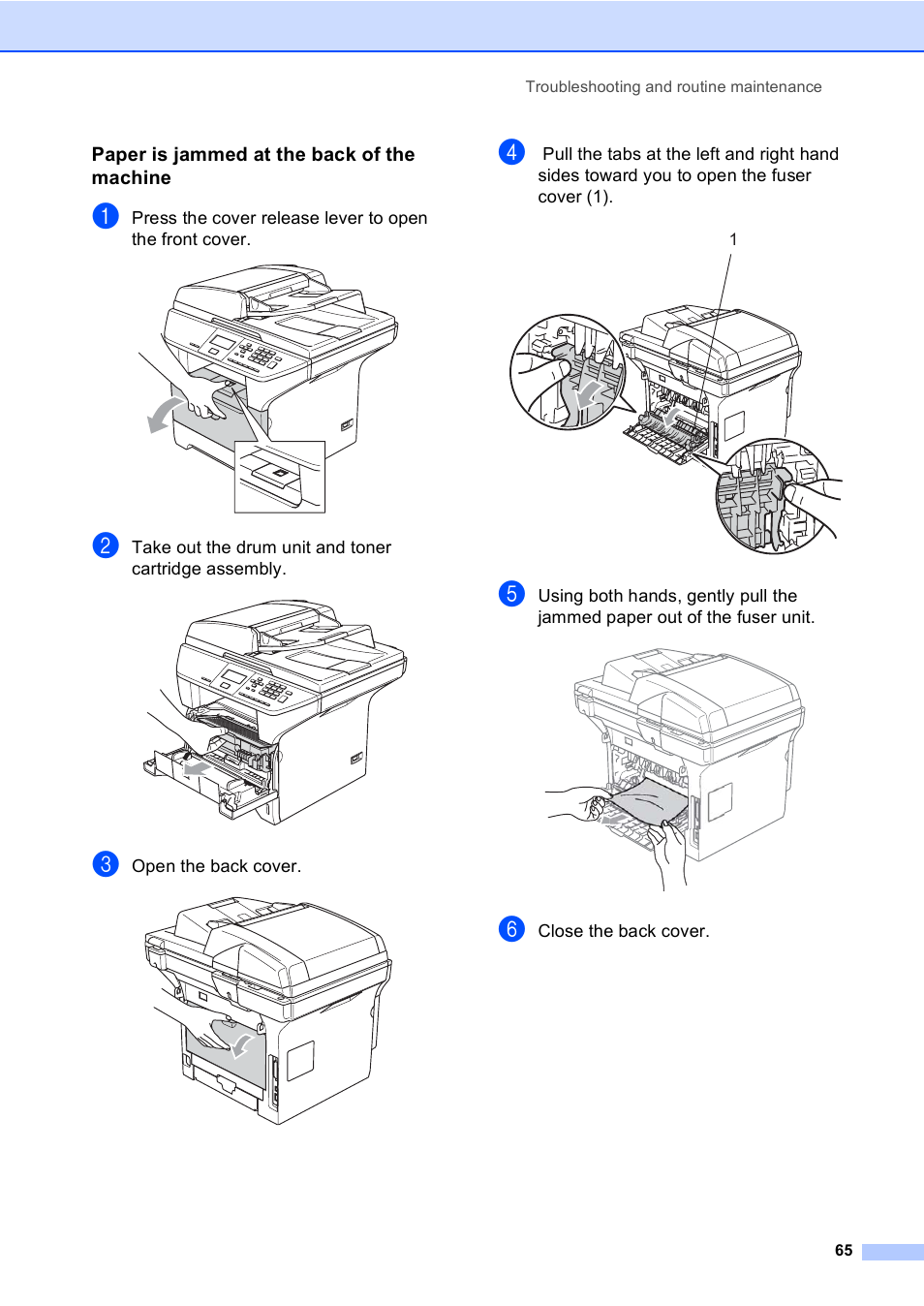 Paper is jammed at the back of the machine | Brother DCP 8060 User Manual | Page 77 / 116